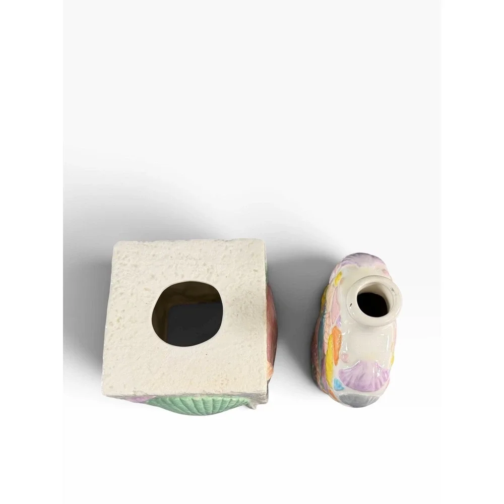 Tissue Box Cover Vase Ceramic Starfish Sea Shells Ocean Beach House Costal MCM